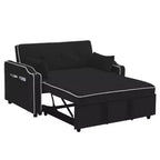 Velvet Sleeper Sofa Couch with Pullout Bed, Sofa Beds with Side Pocket, Cupholder, Adjustable Backrest and Pillows, Loveseat Sofa Sleeper Black