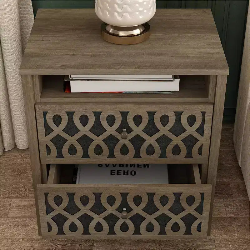 Tables de chevet Galano Modernes à 2 tiroirs avec rangement ouvert 53 cm L 40 cm P 57,6 cm H
