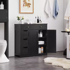 Meuble de Rangement de Salle de Bain en Bois Yaheetech, Meuble Bas avec Étagère Réglable, Noir