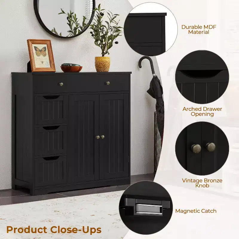 Meuble de Rangement de Salle de Bain en Bois Yaheetech, Meuble Bas avec Étagère Réglable, Noir