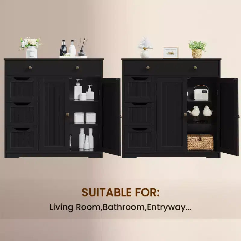 Meuble de Rangement de Salle de Bain en Bois Yaheetech, Meuble Bas avec Étagère Réglable, Noir