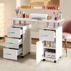 Table de manucure, bureau à ongles pour technicienne en pose d'ongles, poste de travail pour ongles avec collecteur de poussière électrique, table de rangement pour salon de manucure