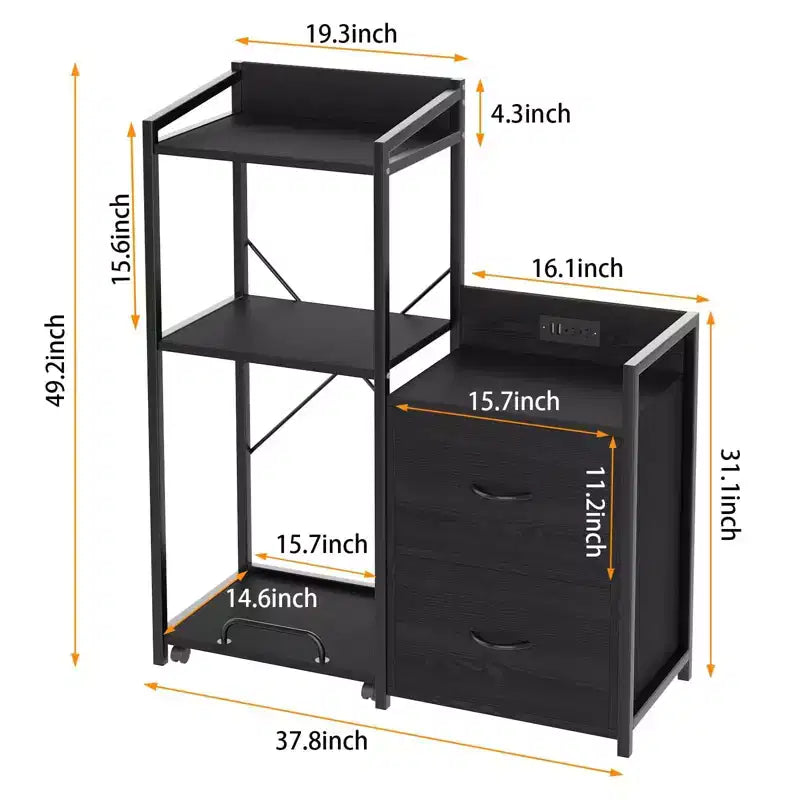 Meuble de classement, classeur compatible avec les dossiers de taille lettre/A4, 2 tiroirs pour bureau à domicile avec multiprise, lumières LED, étagère ouverte
