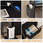 Meuble de classement, classeur compatible avec les dossiers de taille lettre/A4, 2 tiroirs pour bureau à domicile avec multiprise, lumières LED, étagère ouverte