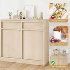 Meuble Poubelle Double Inclinable, Meuble Poubelle en Chêne Naturel avec Rangement de 75 Litres et 2 Tiroirs, Meuble Cache-Poubelle/Panier à Linge