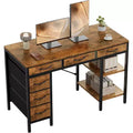 TUYOHW 47/55 Computer Desk with 6 Fabric Drawers & Open Storage Shelves,Writing Desk for Home Office Work Studying Room,Gaming Room