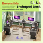 Bureau de jeu en L TUYOHW, bureau d'angle avec cadre métallique, support CPU et rangement latéral, plateau étanche pour bureau à domicile