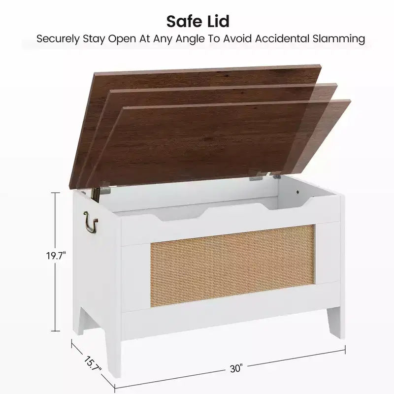 Coffre de rangement, banc de rangement en rotin de 76 cm avec charnière de sécurité, coffre à couvertures à abattant, supporte 159 kg, pour entrée, salon, chambre à coucher
