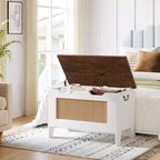 Coffre de rangement, banc de rangement en rotin de 76 cm avec charnière de sécurité, coffre à couvertures à abattant, supporte 159 kg, pour entrée, salon, chambre à coucher