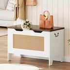 Coffre de rangement, banc de rangement en rotin de 76 cm avec charnière de sécurité, coffre à couvertures à abattant, supporte 159 kg, pour entrée, salon, chambre à coucher
