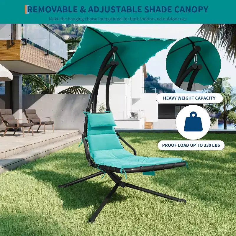 Acekool Chaise longue suspendue, Transat hamac incurvé avec auvent pour extérieur et intérieur, patio, jardin, rouge/vert/gris