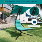 Acekool Chaise longue suspendue, Transat hamac incurvé avec auvent pour extérieur et intérieur, patio, jardin, rouge/vert/gris
