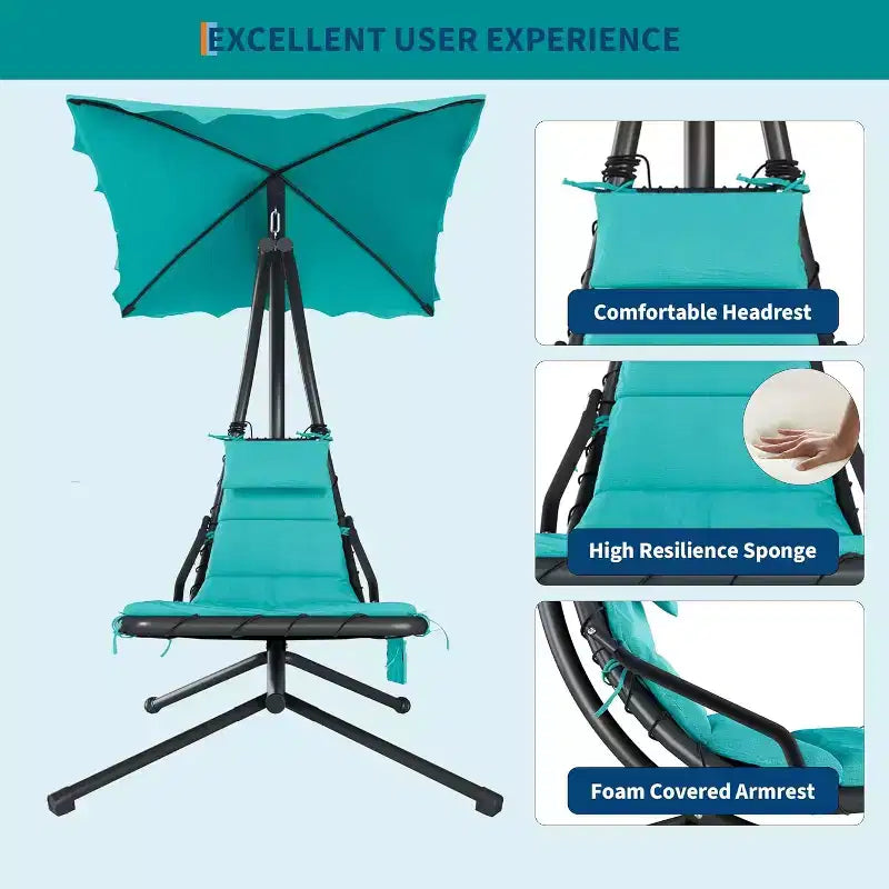 Acekool Chaise longue suspendue, Transat hamac incurvé avec auvent pour extérieur et intérieur, patio, jardin, rouge/vert/gris