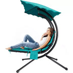 Acekool Chaise longue suspendue, Transat hamac incurvé avec auvent pour extérieur et intérieur, patio, jardin, rouge/vert/gris