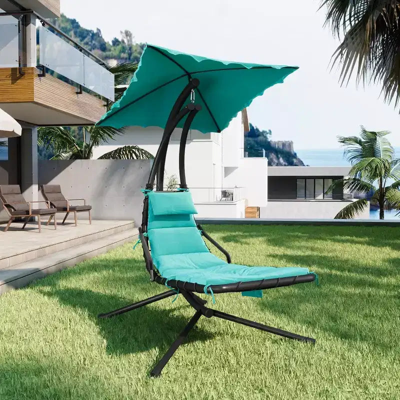 Acekool Chaise longue suspendue, Transat hamac incurvé avec auvent pour extérieur et intérieur, patio, jardin, rouge/vert/gris