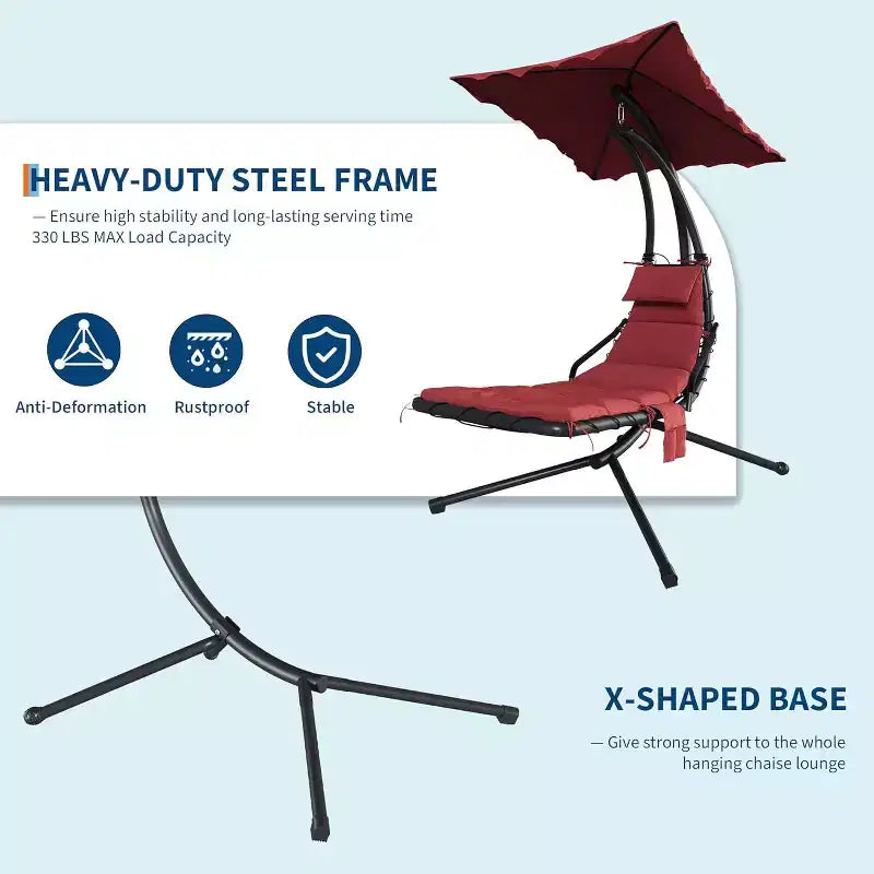 Acekool Chaise longue suspendue, Transat hamac incurvé avec auvent pour extérieur et intérieur, patio, jardin, rouge/vert/gris