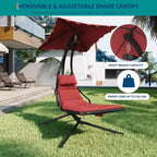 Acekool Chaise longue suspendue, Transat hamac incurvé avec auvent pour extérieur et intérieur, patio, jardin, rouge/vert/gris