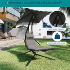 Acekool Chaise longue suspendue, Transat hamac incurvé avec auvent pour extérieur et intérieur, patio, jardin, rouge/vert/gris