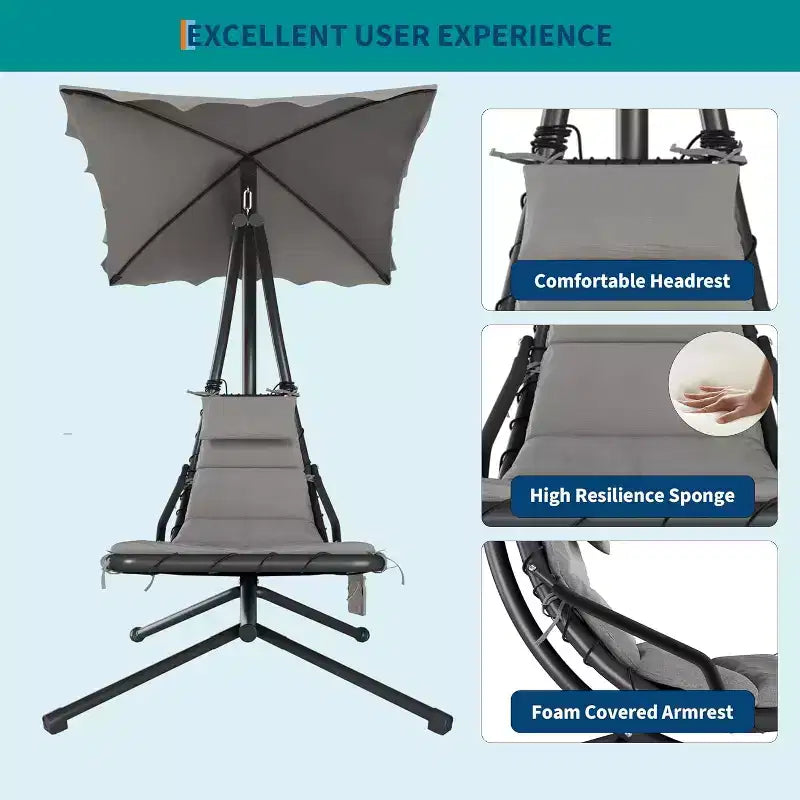 Acekool Chaise longue suspendue, Transat hamac incurvé avec auvent pour extérieur et intérieur, patio, jardin, rouge/vert/gris