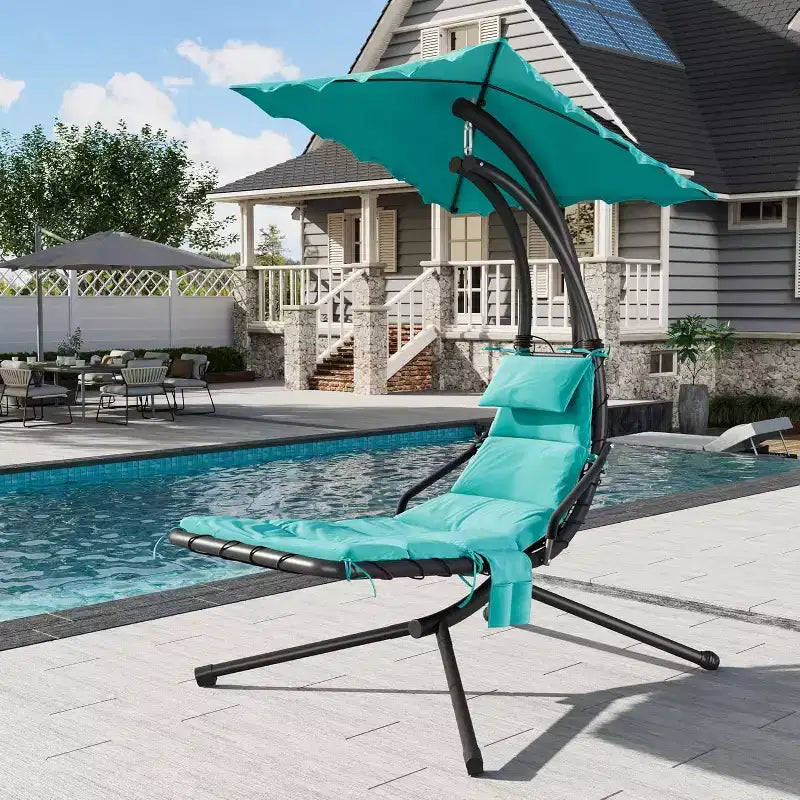 Acekool Chaise longue suspendue, Transat hamac incurvé avec auvent pour extérieur et intérieur, patio, jardin, rouge/vert/gris
