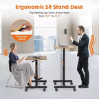 Bureau mobile assis-debout réglable en hauteur TUYOHW avec roulettes, table d'appoint portable pour la maison, le bureau, la salle de classe, le lit, le canapé, peu encombrant, facile à monter