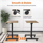 Bureau mobile assis-debout réglable en hauteur TUYOHW avec roulettes, table d'appoint portable pour la maison, le bureau, la salle de classe, le lit, le canapé, peu encombrant, facile à monter