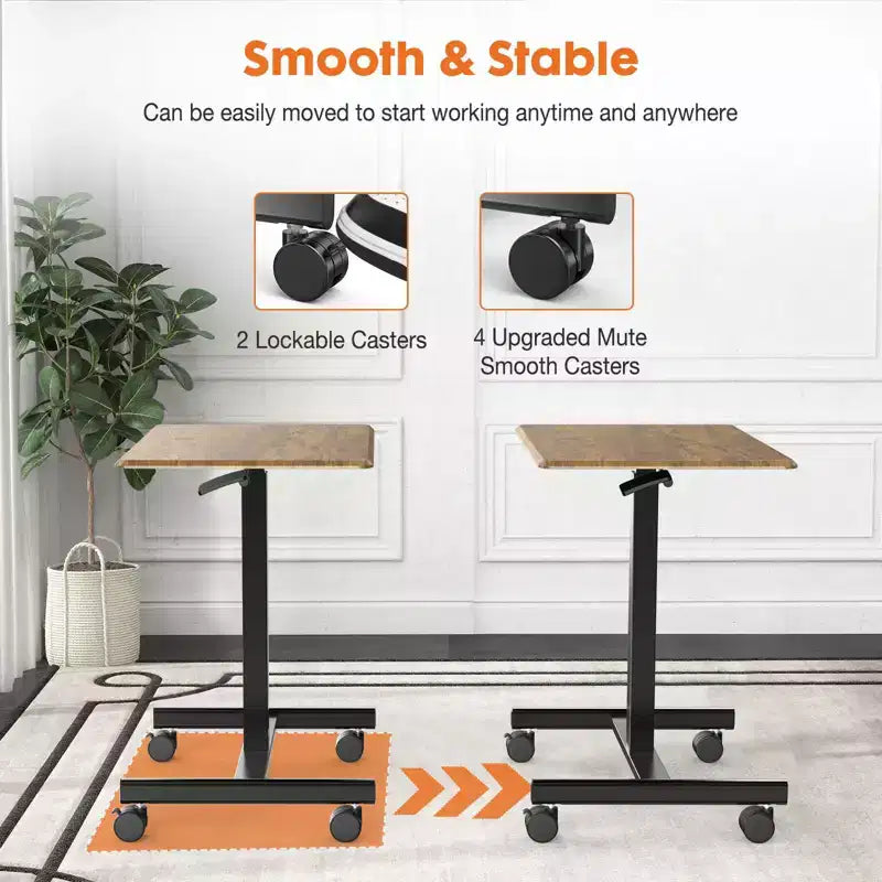 Bureau mobile assis-debout réglable en hauteur TUYOHW avec roulettes, table d'appoint portable pour la maison, le bureau, la salle de classe, le lit, le canapé, peu encombrant, facile à monter