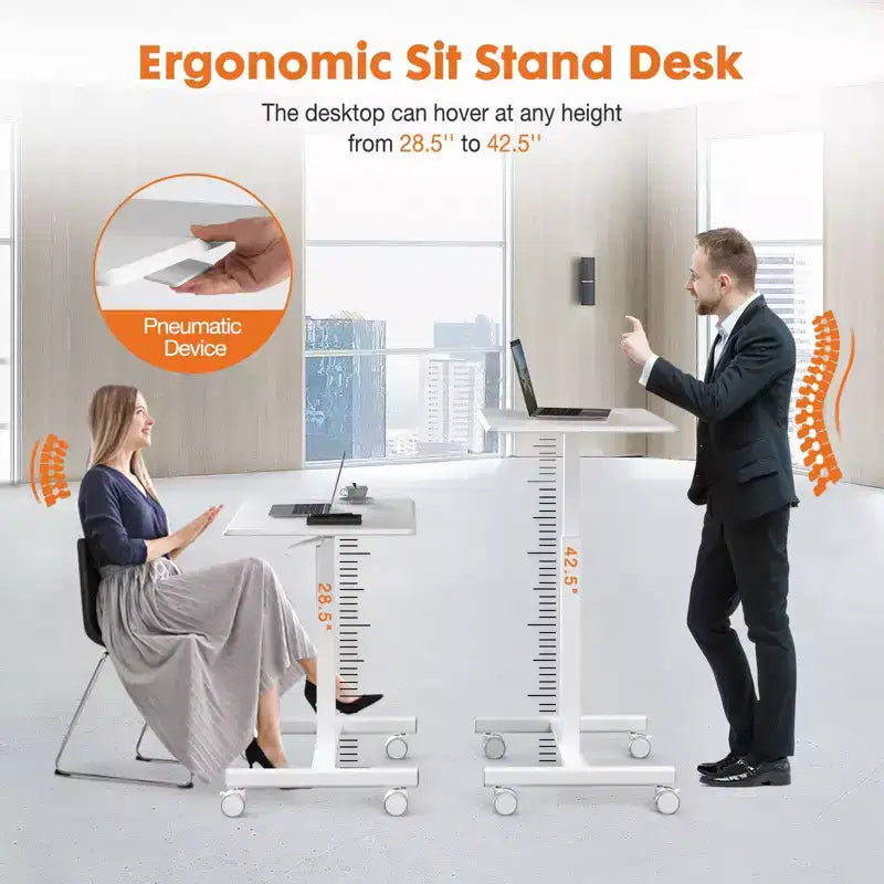 Bureau mobile assis-debout réglable en hauteur TUYOHW avec roulettes, table d'appoint portable pour la maison, le bureau, la salle de classe, le lit, le canapé, peu encombrant, facile à monter
