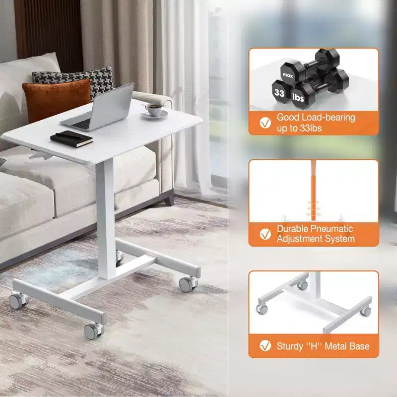 Bureau mobile assis-debout réglable en hauteur TUYOHW avec roulettes, table d'appoint portable pour la maison, le bureau, la salle de classe, le lit, le canapé, peu encombrant, facile à monter