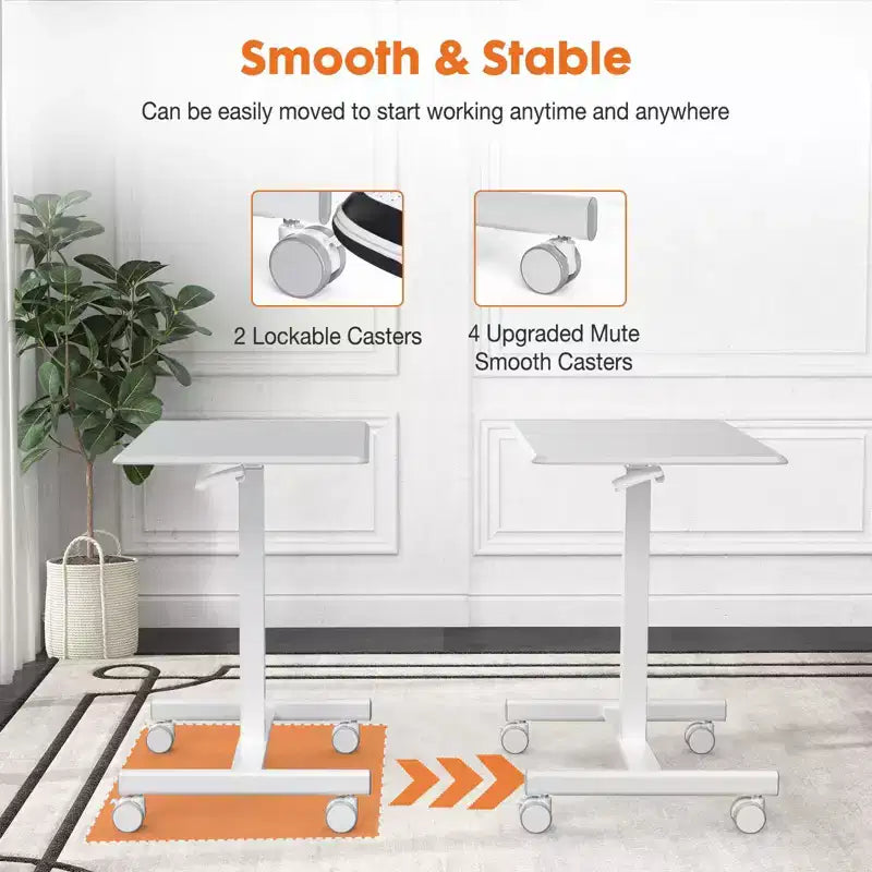 Bureau mobile assis-debout réglable en hauteur TUYOHW avec roulettes, table d'appoint portable pour la maison, le bureau, la salle de classe, le lit, le canapé, peu encombrant, facile à monter