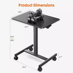 Bureau mobile assis-debout réglable en hauteur TUYOHW avec roulettes, table d'appoint portable pour la maison, le bureau, la salle de classe, le lit, le canapé, peu encombrant, facile à monter