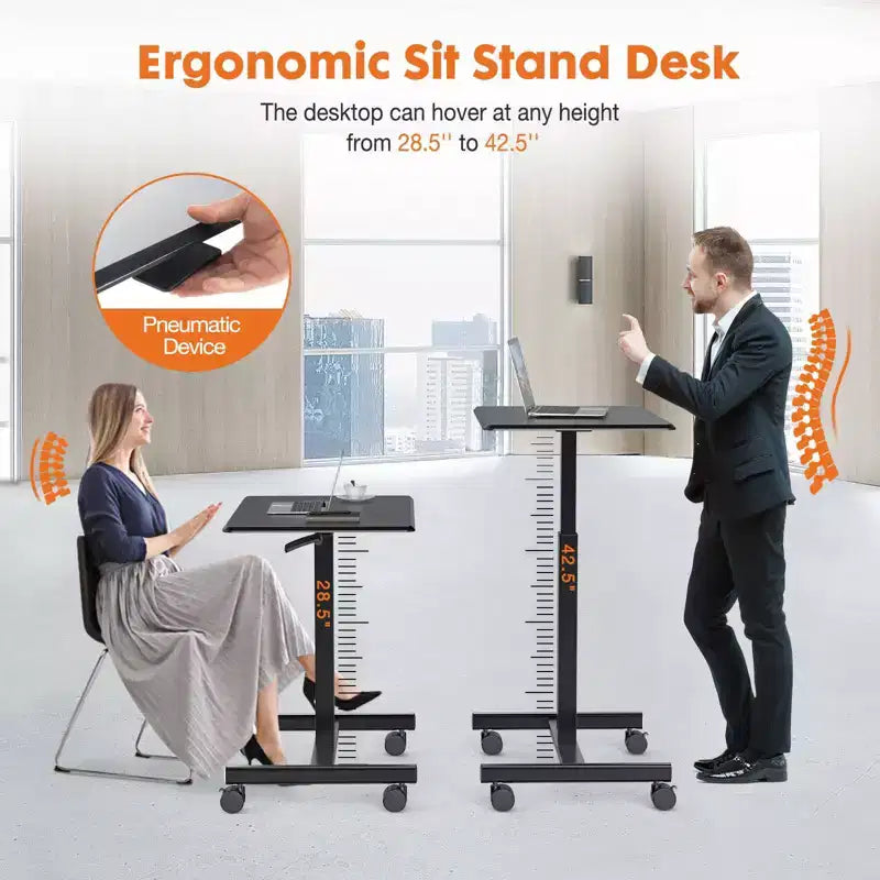 Bureau mobile assis-debout réglable en hauteur TUYOHW avec roulettes, table d'appoint portable pour la maison, le bureau, la salle de classe, le lit, le canapé, peu encombrant, facile à monter