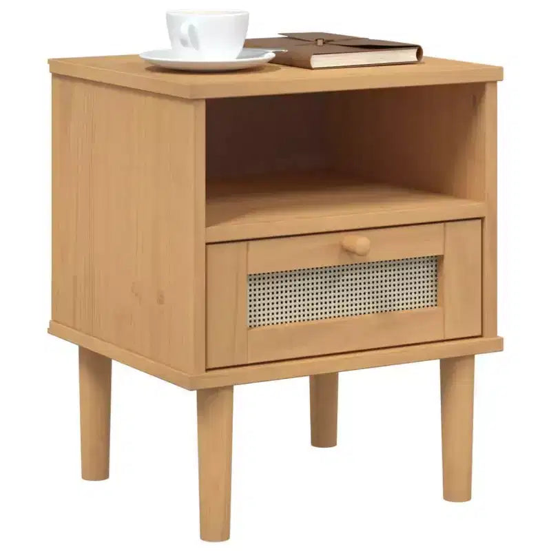 vidaXL Table de Chevet Meuble de Chambre à Coucher SENJA Effet Rotin Bois Massif de Pin, Bois d'Ingénierie - Table de Nuit