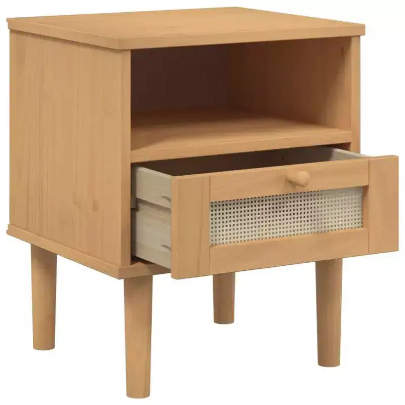 vidaXL Table de Chevet Meuble de Chambre à Coucher SENJA Effet Rotin Bois Massif de Pin, Bois d'Ingénierie - Table de Nuit