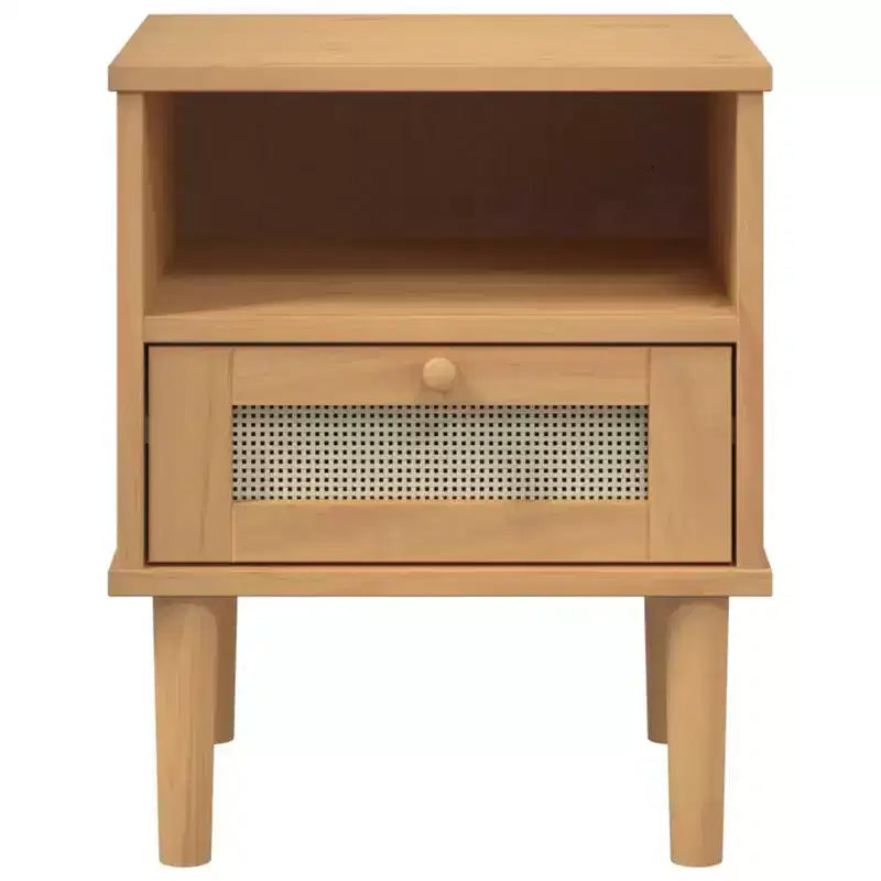 vidaXL Table de Chevet Meuble de Chambre à Coucher SENJA Effet Rotin Bois Massif de Pin, Bois d'Ingénierie - Table de Nuit