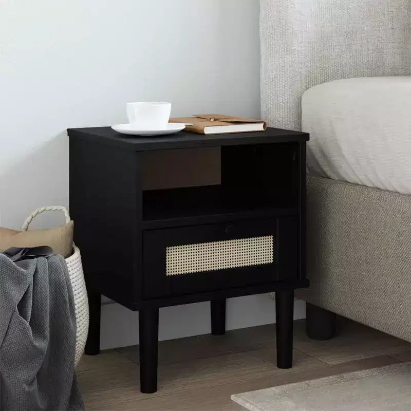 vidaXL Table de Chevet Meuble de Chambre à Coucher SENJA Effet Rotin Bois Massif de Pin, Bois d'Ingénierie - Table de Nuit