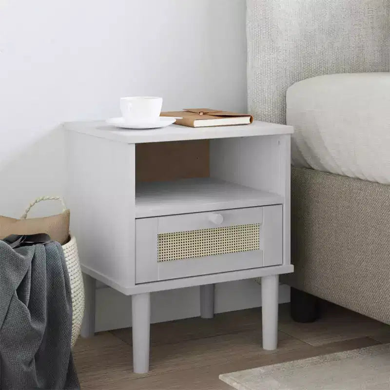 vidaXL Table de Chevet Meuble de Chambre à Coucher SENJA Effet Rotin Bois Massif de Pin, Bois d'Ingénierie - Table de Nuit