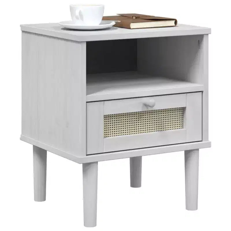 vidaXL Table de Chevet Meuble de Chambre à Coucher SENJA Effet Rotin Bois Massif de Pin, Bois d'Ingénierie - Table de Nuit