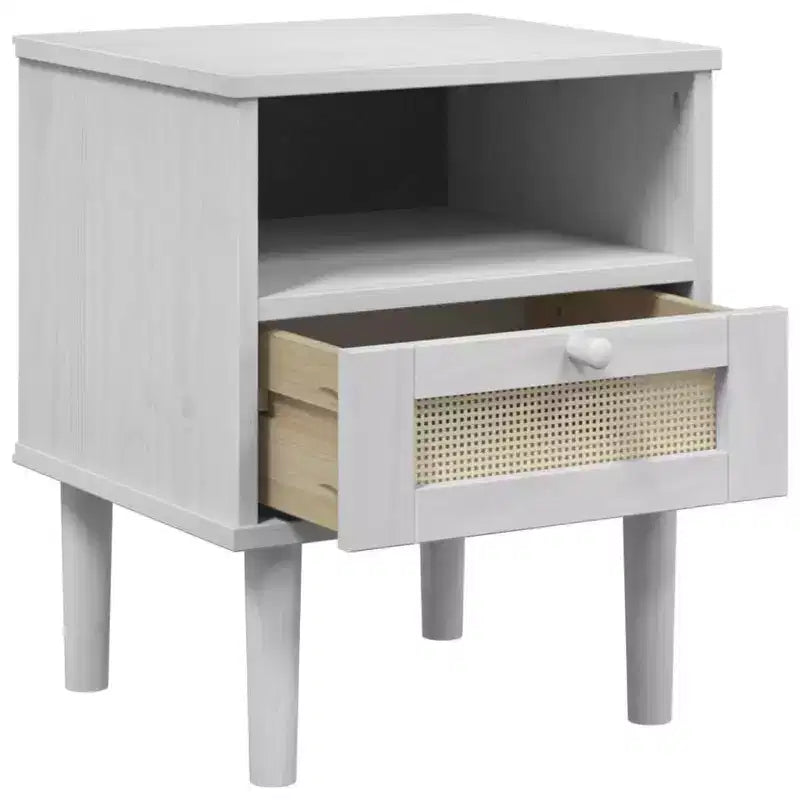 vidaXL Table de Chevet Meuble de Chambre à Coucher SENJA Effet Rotin Bois Massif de Pin, Bois d'Ingénierie - Table de Nuit
