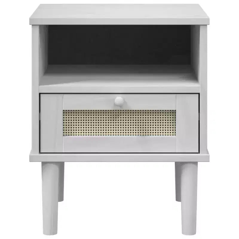 vidaXL Table de Chevet Meuble de Chambre à Coucher SENJA Effet Rotin Bois Massif de Pin, Bois d'Ingénierie - Table de Nuit