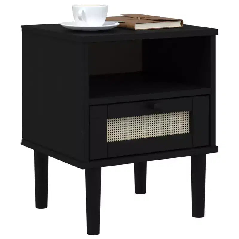 vidaXL Table de Chevet Meuble de Chambre à Coucher SENJA Effet Rotin Bois Massif de Pin, Bois d'Ingénierie - Table de Nuit