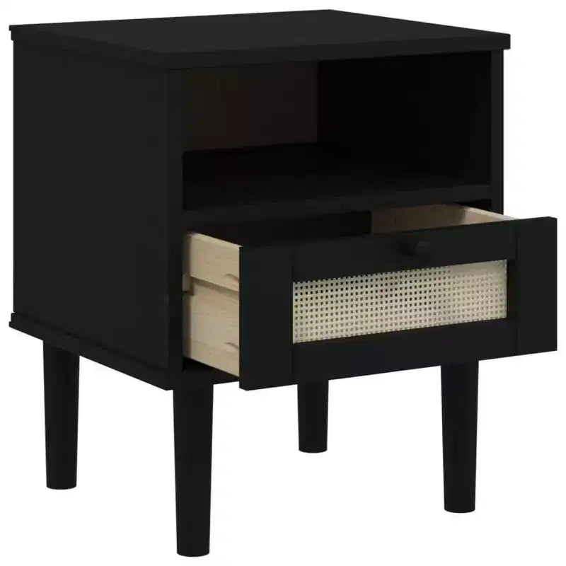 vidaXL Table de Chevet Meuble de Chambre à Coucher SENJA Effet Rotin Bois Massif de Pin, Bois d'Ingénierie - Table de Nuit