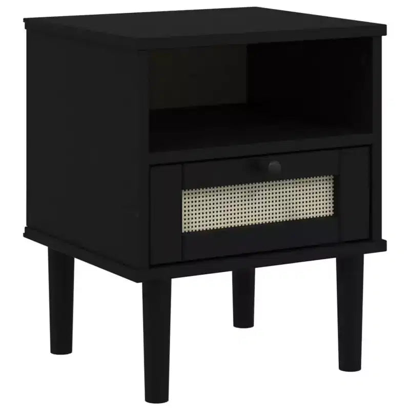 vidaXL Table de Chevet Meuble de Chambre à Coucher SENJA Effet Rotin Bois Massif de Pin, Bois d'Ingénierie - Table de Nuit