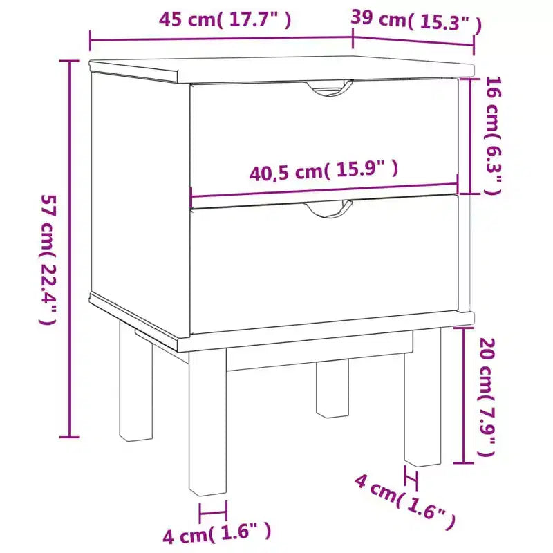 vidaXL Table de chevet Marron rustique Bois de pin massif 45 x 39 x 57 cm