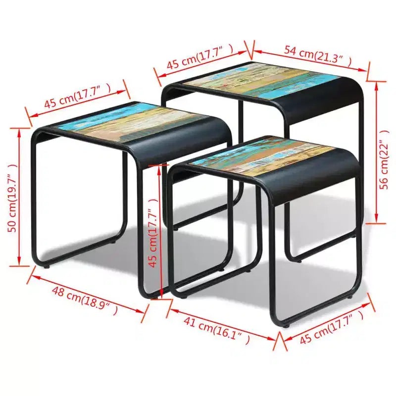 vidaXL Tables basses gigognes trois pièces en bois de récupération massif