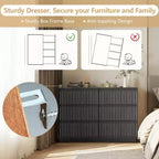 Commode 6 tiroirs KOLIGEY 119 cm de large avec panneaux cannelés ondulés