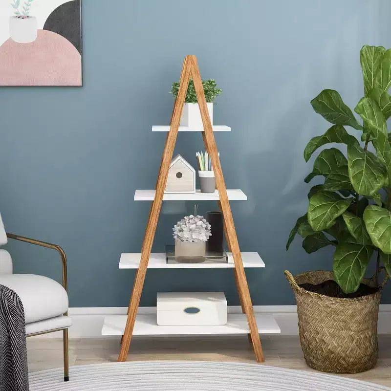 JVNOXK 4 étagères ouvertes de tailles différentes, en bambou massif, étagères de présentation style Oxford en A, adaptées au salon