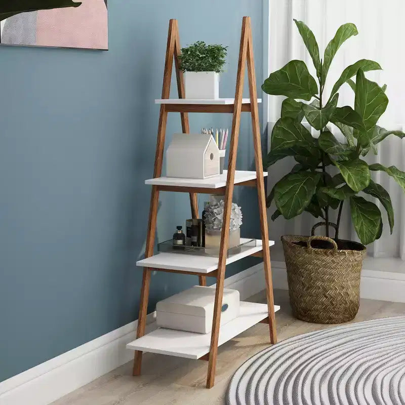 JVNOXK 4 étagères ouvertes de tailles différentes, en bambou massif, étagères de présentation style Oxford en A, adaptées au salon