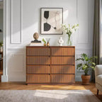 KOLIGEY Commode 8 tiroirs 132 cm de large avec panneau cannelé ondulé
