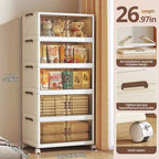 AEELLEEA Stackable Foldable Lidded Storage Bins with Doors & Wheels - Foldable Storage Cabinet for Home, Dorm & Office